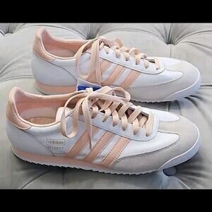 ADIDAS Dragon WHITE & PINK Leather Sneakers Womens Flat Shoes 9.5 New Rare! 2006